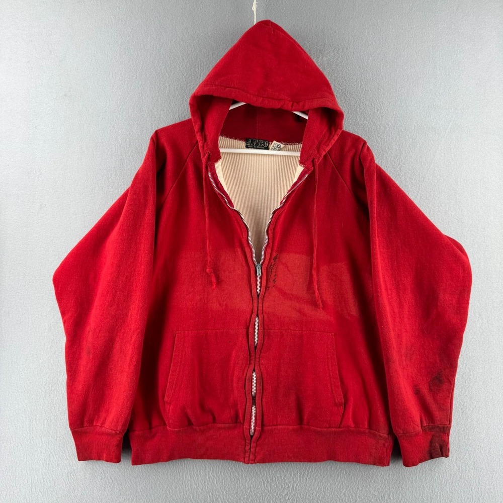 Vintage 70s 80s Thermal Lined Hoodie Mens XL Fits 22x26 Sweatshirt heavy Cotton